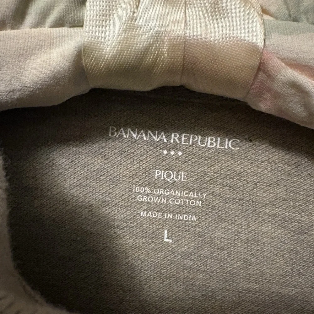Banana Republic 100% Organic Cotton Piqué Polo Shirt Men's L Grey/Beige-ish